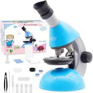 Microscopio Emarth, Microscopio para niños 40X- 640X con kits de ciencia Microscopio para principiantes Incluye 25 diapositivas para estudiantes de co