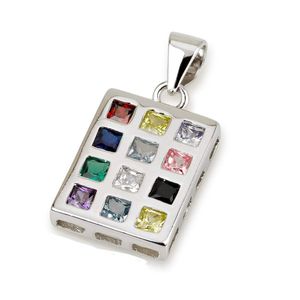 Colgante de plata de ley 925 con 12 tribus de Israel Hoshen y colgante de plata de ley con circonitas arco iris Judaica Jerusalén