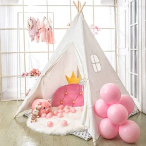 Tienda de campaña plegable para niños Wilwolfer Teepee, para niños y niñas, con funda de transporte, 4 postes de lona blanca, juguete para casa de jue