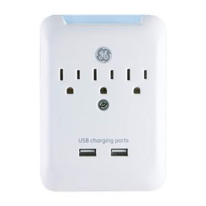 GE 11157 Surge Tap, 3 Outlets, 540J, USB, 2,1 A, color blanco
