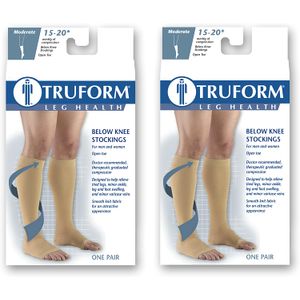 truform de compresión 15 – 20 mmHg abierto Toe Medias de caña alta, 0875BG-L 2PK, Beige, 1, 1