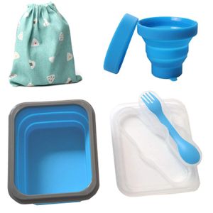 Yaayan - Juego de cuenco y taza de silicona plegable con tapa, libre de BPA, contenedores de almacenamiento de alimentos expandibles para camping, sen