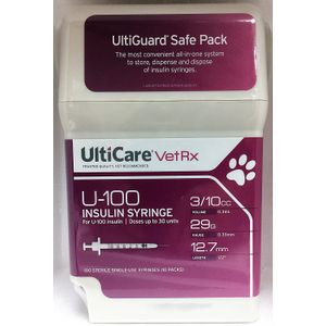 ulticare vetrx U-100 3/10cc jeringas de insulina con recipiente de Sharps 10 paquetes – 10 jeringas cada