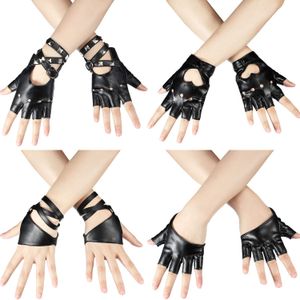 4 pares de guantes para mujer punk remaches cinturón medio dedo guantes de piel sintética rendimiento guantes de baile guantes estilo jazz