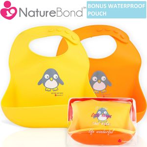 NatureBond baberos de silicona impermeables para bebés y niños (2 piezas), bolsa impermeable gratis, toallitas limpias fácilmente, suaves, unisex, Ado
