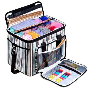 Bontime Bolsa de tejer – Bolsa de almacenamiento de hilo a rayas de alta capacidad, bolsas de proyectos con interior espacioso, ideal para organizar t