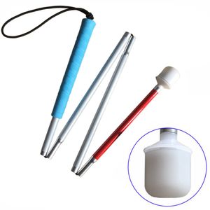 Aluminio movilidad bastón plegable para los ciegos (Pliegues abajo 4 secciones) Bastón Blanco para los niños, asa azul