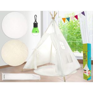 Tienda de campaña para niños Teepee, tienda de campaña para niños de 4.9 ft, lona de algodón blanco crudo, cuatro varillas de madera gruesa, funda de