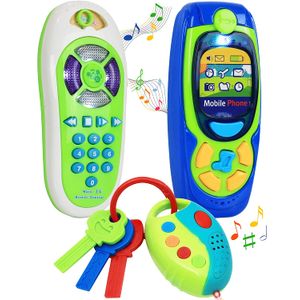Click N' Play Pretend Play - Juego de accesorios para teléfono móvil y llave de coche para niños, luces, música y sonidos.