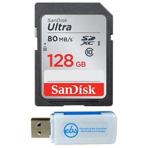 SanDisk 128GB SDXC SD Ultra Memory Card Bundle 80MB/s Class 10 Works with Canon EOS Rebel SL3, SL2, SL1 Digital Camera (SDSDUNC-128G-GN6IN) Plus 1 Eve