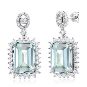 Pendientes colgantes de plata de ley 925, azul cielo, aguamarina simulada, para mujer, 13,88 quilates