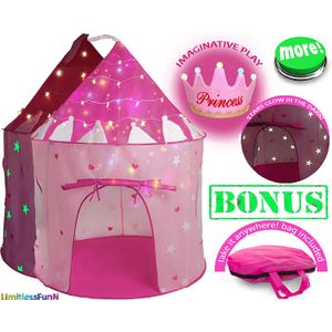 Kids Juego Tienda de campaña castillo de princesas los niños Playhouse Bonus 50 Pit pelotas y funda de transporte [Pop Up Portable brillan en la oscur
