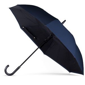 ANYWEATHER - Paraguas reversible invertido automático con mango en J de piel, grande, Azul, L