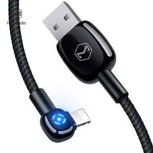Power Off Smart LED Auto Desconexión 90 Grados ángulo recto Gamer Nylon Trenzado Sincronización Carga USB Datos 6FT/1.8M Cable Compatible iPhone/iPad