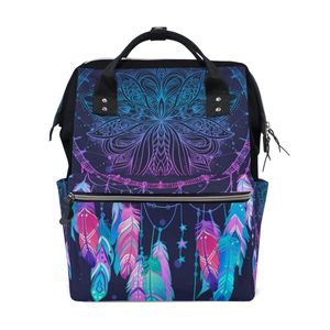 My Little Nest - Bolsa de pañales para bebé, gran capacidad, estilo bohemio, atrapasueños con plumas, resistente lona, multifunción, mochila de viaje
