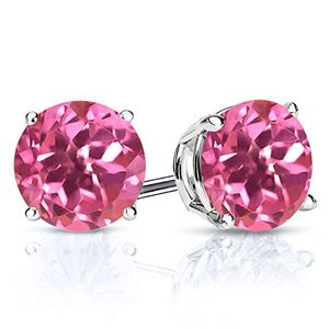 3,10 Ct Ronda 7 Mm), color rosa Mystic Topaz 925 plata esterlina Stud arete