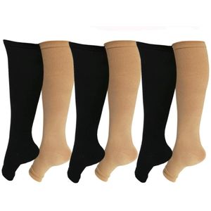 SKUNDU Calcetines de compresión sin dedos abiertos, 6 pares, para mujeres y hombres, 15-20 mmHg, soporte de pantorrilla, manga de compresión, L/XL, 6