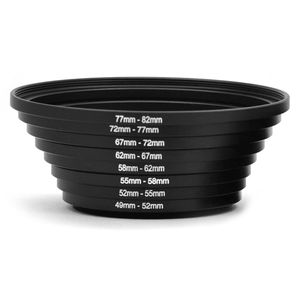 camdesign 8 Pcs Meatl 82 77 72 67 62 58 55 52 49 mm Paso Down adaptador de lente Anillos Juego de filtros para Digital SLR Camera + camdesign pulsera