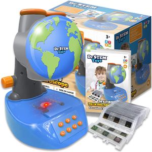 Dr. STEM Toys Talking Microscope, STEM Science Toy, Beginner Microscope for Kids with Twenty Prepared Slides, Sixty Specimen Images, and Color Booklet