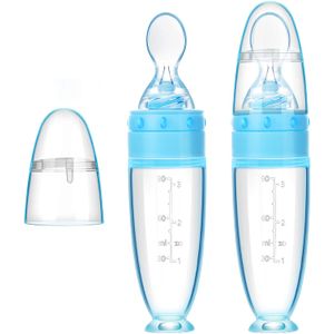 2 piezas de biberón de silicona para bebé, cuchara para alimentar alimentos con base de pie para dispensar y alimentar al bebé (azul)