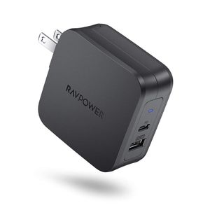 RAVPower - Cargador USB C de 61 W tipo C PD 3.0, cargador de pared de 2 puertos USB con iSmart, compatible con MacBook Pro Air, Dell XPS, iPad Pro 201