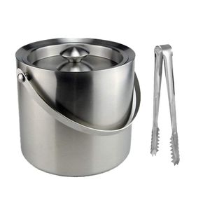 Cubo de hielo de acero inoxidable de 3 litros, doble pared aislado con tapa hermética resistente a las fugas asa portátil con pinza