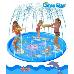 Fortuning's JDS aspersor para niños 68" Splash Pad Play Mat Summer Water Toys Fun para niños y niñas niños perfecto inflable al aire libre fiesta aspe