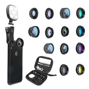 Godefa Kit de lentes para cámara de teléfono, 14 en 1 lentes con anillo de selfie para iPhone XS, Xr8, 7 6S Plus, Samsung y otros Android Smartphone,