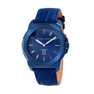 Perry Ellis - Reloj analógico de cuarzo para hombre, unisex, con correa de piel auténtica, resistente al agua, regalo de aniversario, regalo para homb