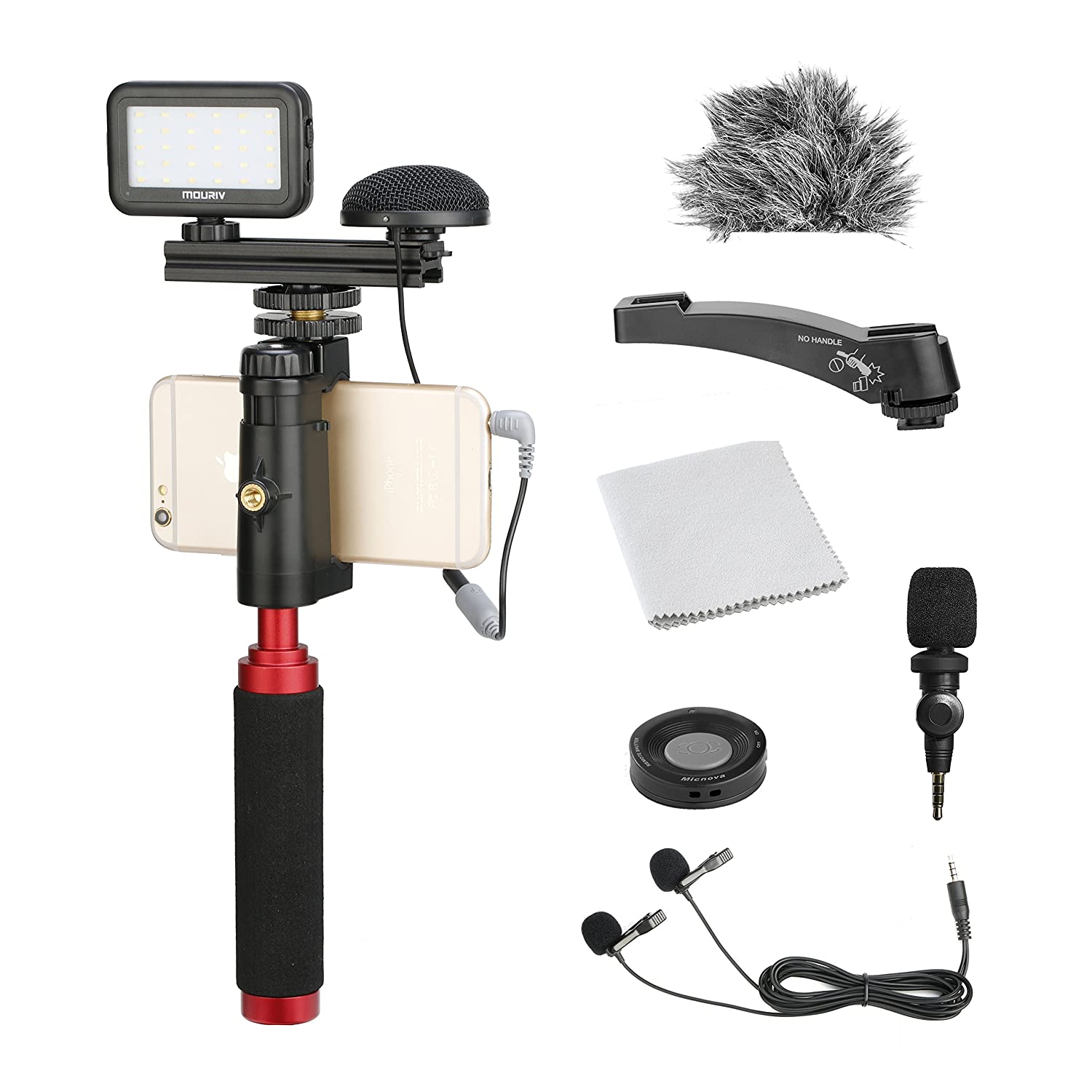 plataforma de agarre Mouriv PV-2 teléfono inteligente kit de video con micrófono omnidireccional Led 
