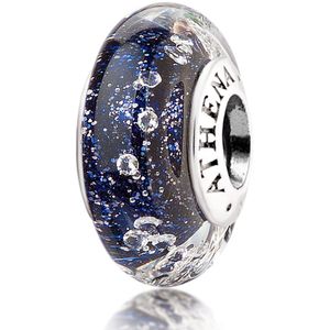 athenaie Genuine 925 plata Core multi-clear CZ Encanto De vidrio De Murano Bead Fit todos los pulseras de Europa Color Azul Oscuro