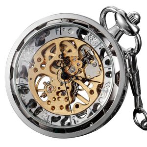 vigoroso Mens Classic Oro Steampunk Esqueleto Mano viento mecánico reloj de bolsillo