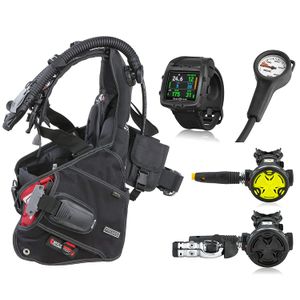 SEAC Pro 2000 BCD, regulador de sincronización Octopus y Aqua Lung i750 computadora de buceo, paquete de equipo de buceo
