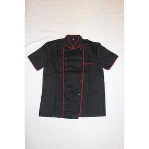 Negro chamarra de Chef Unisex con forro rojo (manga corta) Talla 38, tamaño mediano