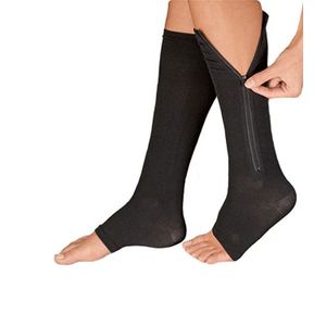 Runee Calcetines de compresión con cremallera de alta calidad, con puntera abierta, longitud de la rodilla, apoyo para la pantorrilla, S/M, 1
