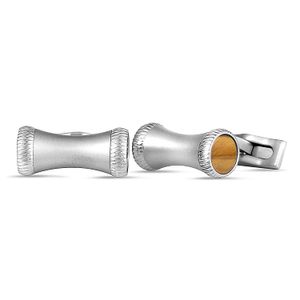 Charriol Columbus - Gemelos de acero inoxidable mate con cilindro de ojo de tigre