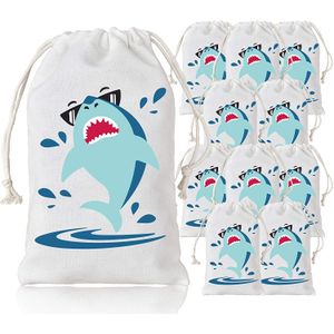 KREATWOW - Bolsas de regalo para fiestas de tiburón con cordón de tiburón, 10 unidades