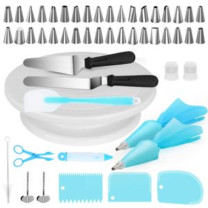 Kootek Accesorios para decoración de pastel, 52 en 1, soporte giratorio, puntas para pastel, espátulas para glaseado, manga pastelera y lápiz de decor