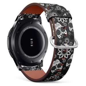 Compatible con Samsung Gear S3 Frontier/Classic – Correa de piel para reloj con pines de liberación rápida (calavera de azúcar)