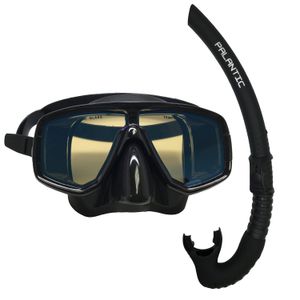 Scuba Choice Silicona – Máscara de buceo con Blue Mirror coated lente + Snorkel Negro Combo