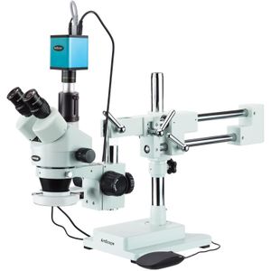AmScope 3,5 x -90 X trinocular microscopio estéreo con 144-LED – Anillo de luz y Auto Focus cámara