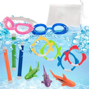 Juguetes de buceo y piscina, paquete de 10 para niños con anillos de peces sumergibles submarinos, torpedos de tiburón y palos de buceo, colorido jueg