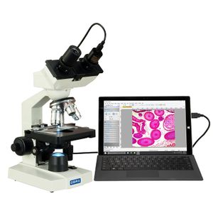 OMAX 40X-2500X, microscopio digital LED binocular compuesto para laboratorio con cámara de 5 mpx y bandeja mecánica