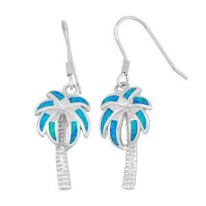 Plata de ley Creado Opal Palm Árbol arete