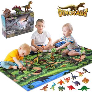 Giftinthebox - Alfombrilla de juego de dinosaurios grande de 31.9 x 47.2 in con 21 dinosaurios de aspecto realista incluyendo T-Rex, Triceratops, Velo
