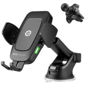 WizGear - Soporte de carga automático inalámbrico para coche, con brazo telescópico y ventilación de aire, brazos de sujeción automática, Qi 10 W 7,5
