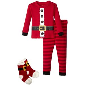 Petit Lem Baby Boys de día festivo 3 piezas Set pajama-long Sleeve parte superior y Pant, calcetines Knit, Color Rojo