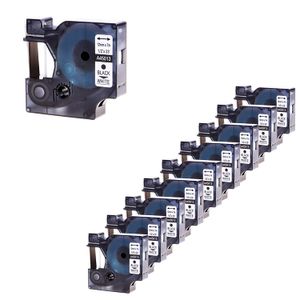 nineleaf 10 Pk Negro sobre Blanco de Cinta de Etiqueta Compatible para Dymo D1 45013 S0720530 P-Touch 1/2" 23 ft LabelManager 210d 360d 500TS