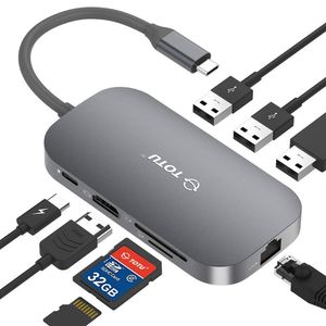 Tubo USB C, Hub tipo C 8 en 1 con puerto Ethernet, 4 K USB C a HDMI, 2 puertos USB 3.0, 1 puerto USB 2.0, lector de tarjetas SD/TF, suministro de ener