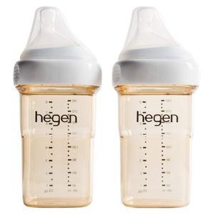 Hegen Baby Bottles – Botellas anticólicos de cuello ancho – Sistema de lactancia materna 8 oz con tetinas de flujo medio (2 unidades)
